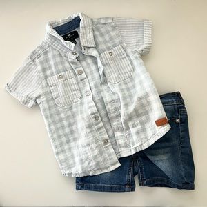 7 For All Mankind Toddler Boys Two Piece Striped Shirt And Denim Shorts